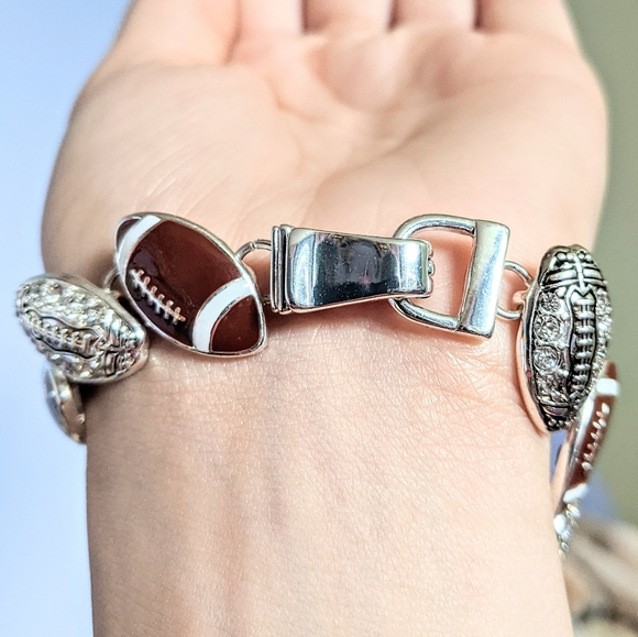 Football bling charm sport mom bracelet magnetic clasp with rhinestones - Picture 5 of 9